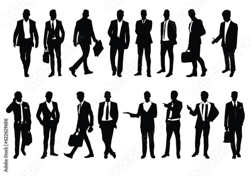 Set of business people silhouette, man and woman team, isolated on white background