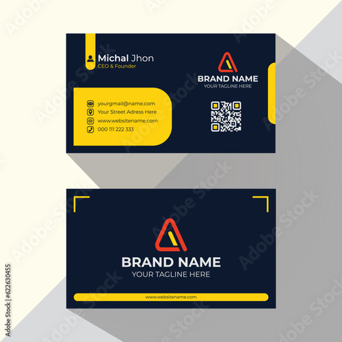 Modern and simple business card, name card design with yellow and dark black color