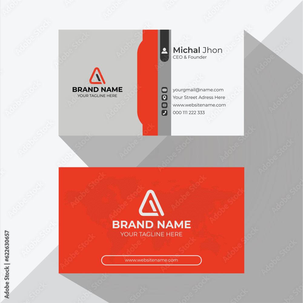Simple and Clean Red and White Business Card Template, name card