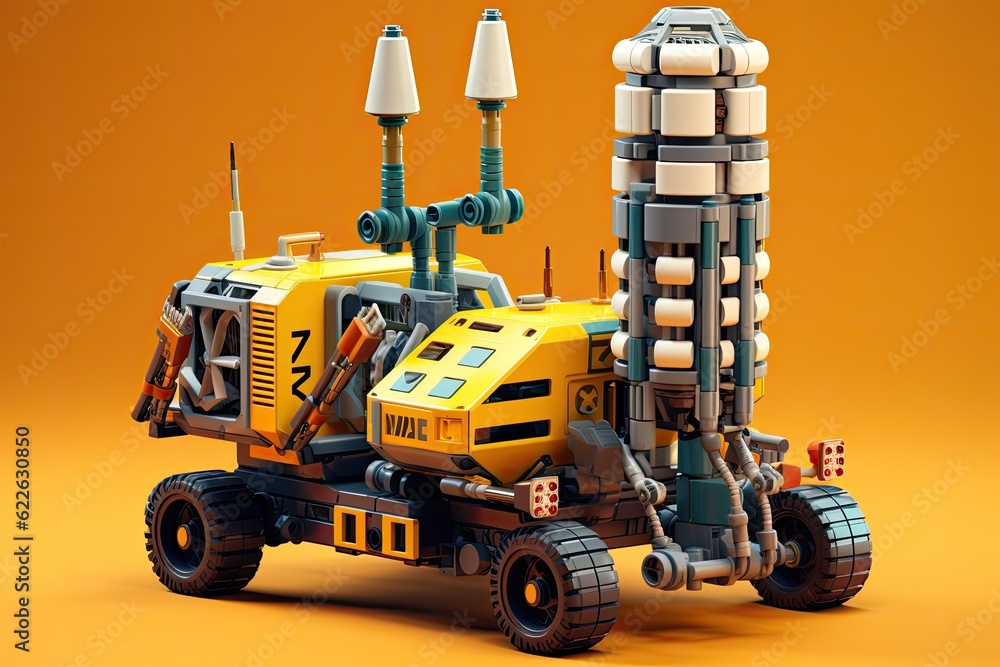 3d illustration mining drill, mining machine in orange background 3d illustration mining drill, mining machine in orange background