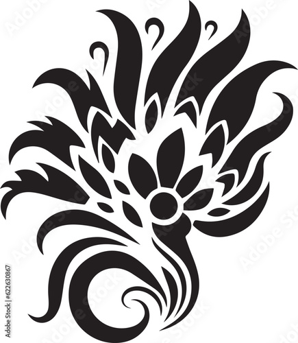 Peacock Flower Black And White, Vector Template Set for Cutting and Printing