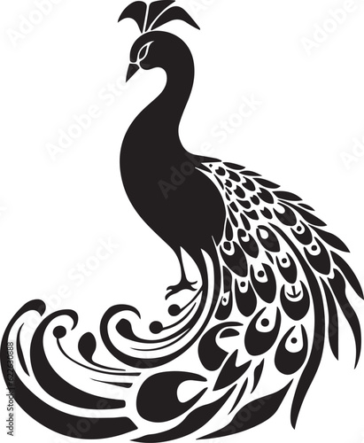 Peacock Black And White, Vector Template Set for Cutting and Printing