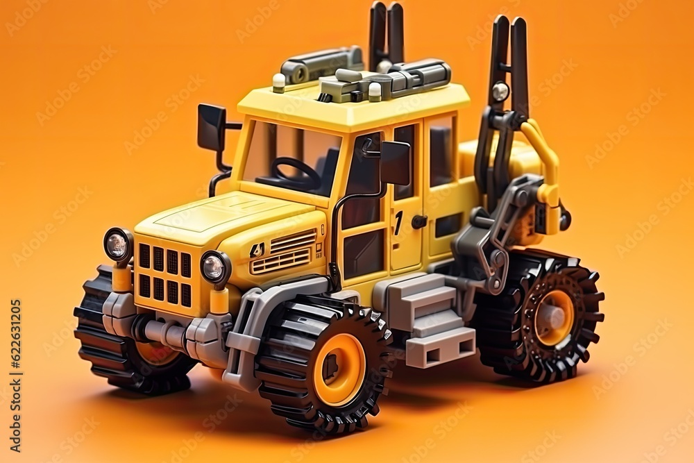 3d illustration mining drill, mining machine in orange background