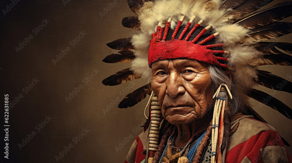 Portrait of the senior man of a native red Indian in America. Copy space AI generated Portrait of the senior man of a native red Indian in America. Copy space AI generated