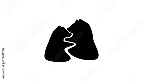 mountain river Silhouette,  two bears