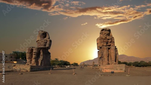 Colossi of Memnon, two massive stone statues representing the pharaoh, Luxor, Egypt