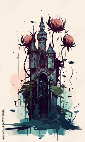 Colored cartoon castle. Medieval and fantasy castle. Funny castle cartoon illustration. Pretty castle icon image. vector.