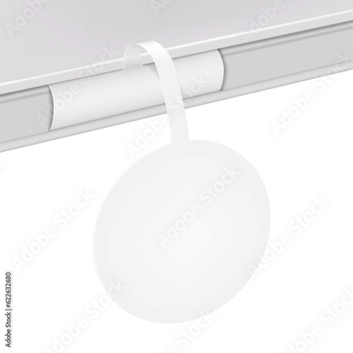 Round shelf wobbler vector mockup. White blank circular supermarket dangler realistic mock-up