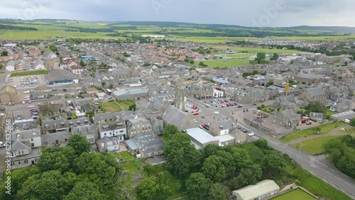Aerial drone video of the town Buckie in Scotland
