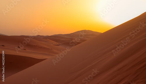 Sand dunes in the Sahara Desert, Merzouga, Morocco - Beautiful sand dunes in the Sahara desert with amazing sunrise - Sahara, Morocco