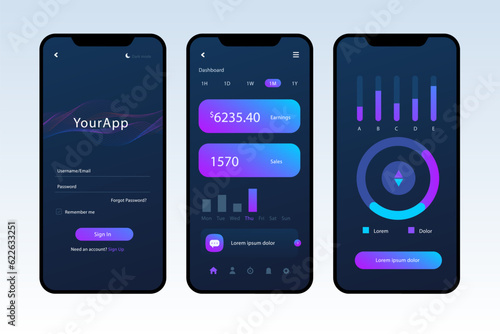 Gradient Dark Mode App Template Vector Illustration.