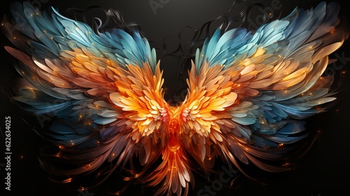 Drawing Angel Wings Shine Multicolored Color Generative AI