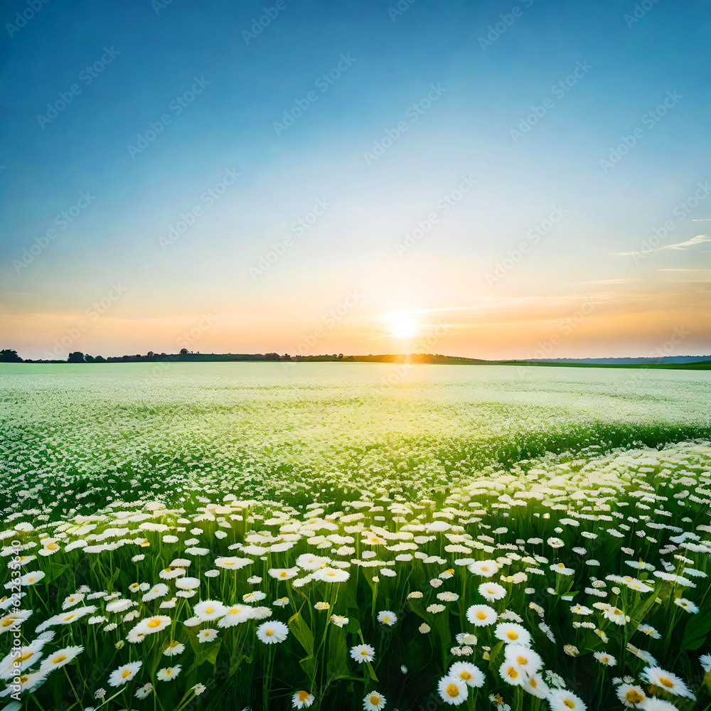 Sunset in the flower field