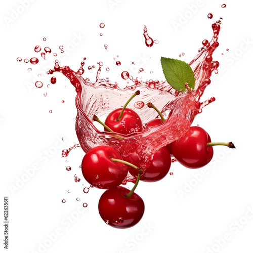 Canvas Print transparent water splash and cherry  isolated on transparent or white background