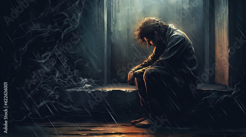 Depression and Anxiety Heavy Burden. Ai generated.