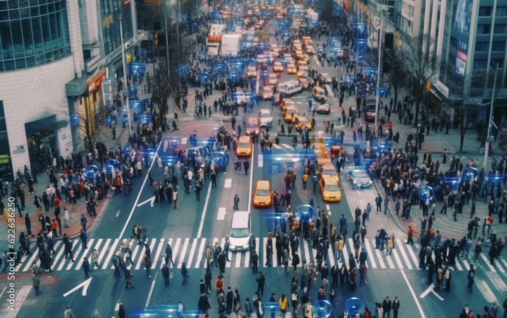 Obraz premium CCTV AI Facial Recognition Camera Zoom in Recognizes Person