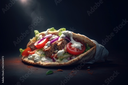 kebab with meat and vegetables on an isolated background