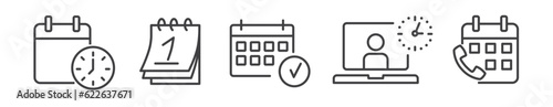 Appointment, schedule and time management vector line icons - thin line icon collection on white background - save the date