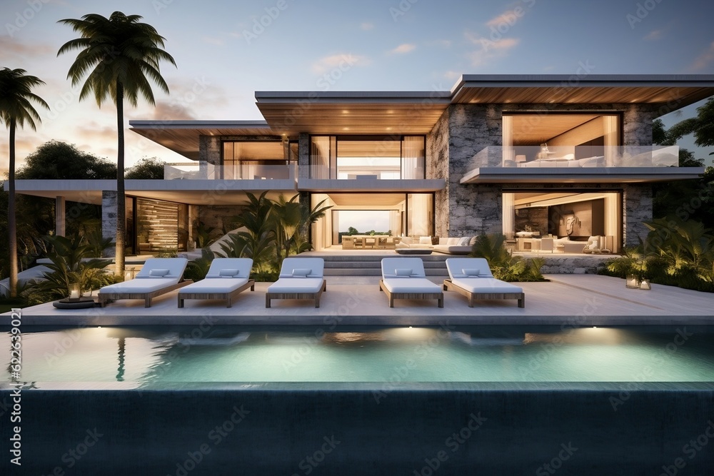 Exquisite Retreat Luxury Villa with Minimalistic Design. Generative AI