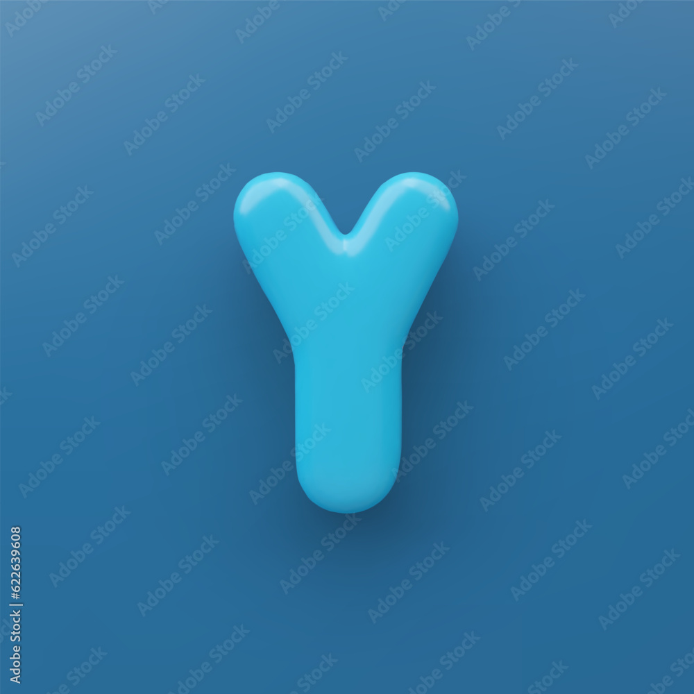 3D Blue uppercase letter Y with a glossy surface on a blue background . 3D Blue uppercase letter Y with a glossy surface on a blue background .