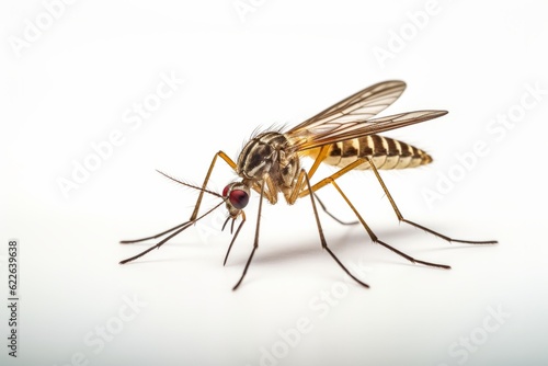 Detailed mosquito fly closeup on white isolated background. Generative AI