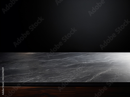 Black marble table top on wooden with black background. High quality photo