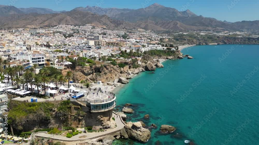 Drone view of Nerja town in Andalusia, Costa Del Sol, Spain Drone view of Nerja town in Andalusia, Costa Del Sol, Spain