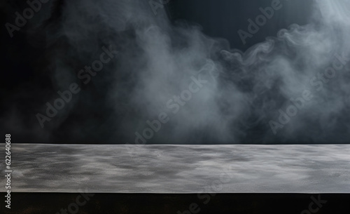 Empty marble table and smoke on black background. High quality photo