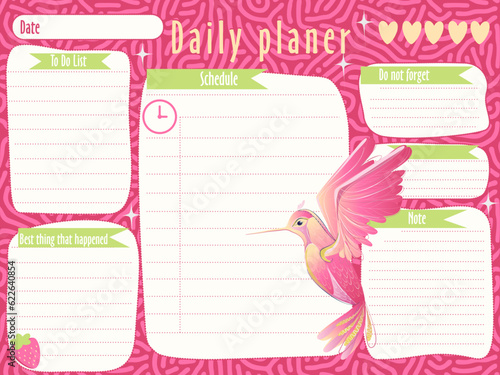 Daily planner, Day planner, Date, Habit tracker. Monthly planner. Blank template. Vector illustration. Minimal style. Clean style. Daily to do. Cute style