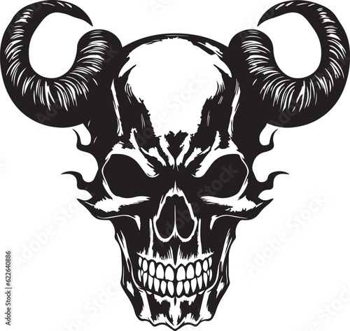Evil skull with horn vector illustration, SVG