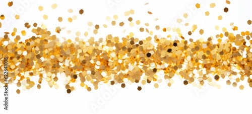 Festive carnival new year s eve celebration party banner texture - Falling shiny golden confetti isolated on white background  Generative Ai 