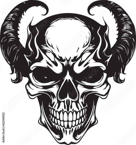 Evil skull with horn vector illustration, SVG
