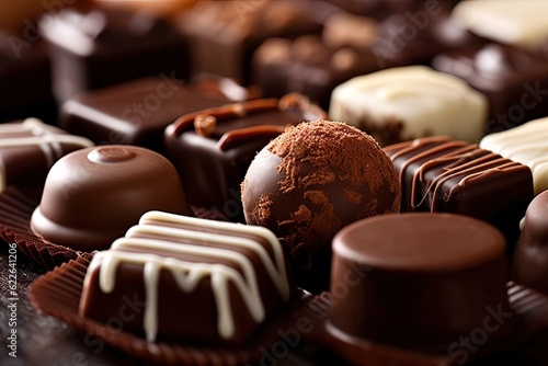 chocolate balls on wooden table, close-up scene