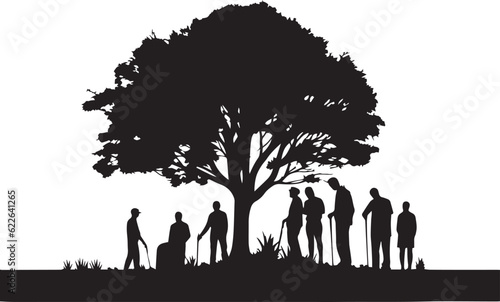 Silhouette group of people planting a tree, Vector Illustration, SVG
