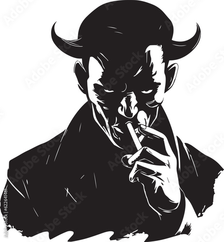 Devil man smoking a cigarette, Man with horns smoking, smoking is evil, Vector illustration, SVG