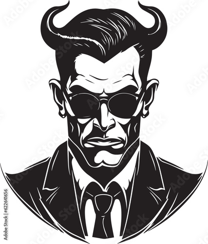 Devil man in a business suit , Evil Man with horns, Vector illustration, SVG