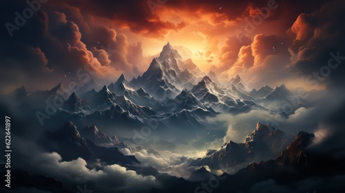 Mountains Partially Obscured by Swirling Clouds