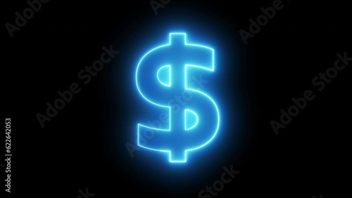 Glowing neon line american currency dollar sign icon isolated on transparent background. Money, profit, investment, growth business, economy, finance and success concept. 4K motion graphic animation.