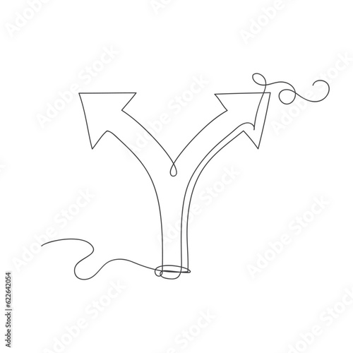 Continuous one line art choice icon or alternate route arrow symbol isolated vector illustration. photo