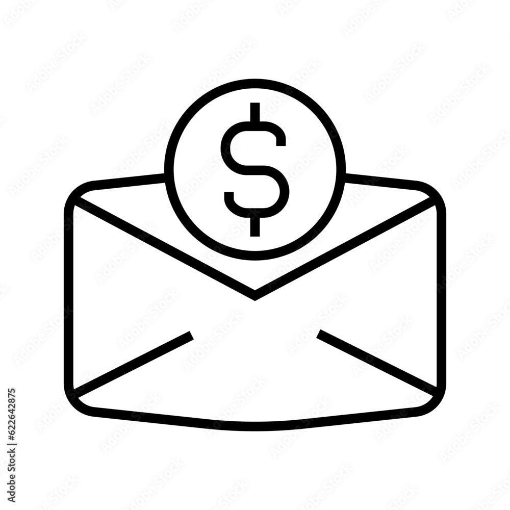 envelope with money symbol, icon vector envelope with money symbol, icon vector
