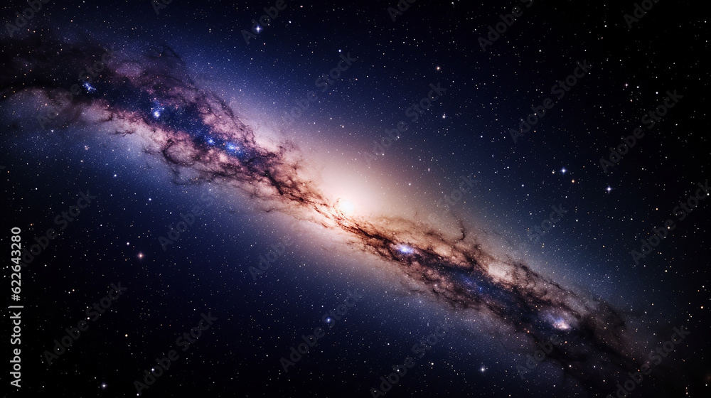 Fototapeta premium A galaxy filled with vibrant colors and cosmic dust, illuminating the darkness of space. Generative AI