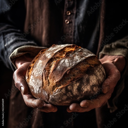 old man holding fresh baked bread