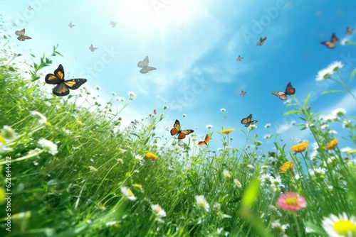 Lawn with flowers and butterflies