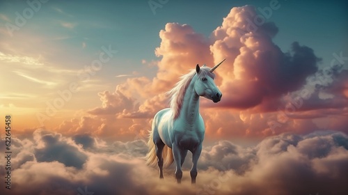 Magic unicorn in a beautiful sky. Generative AI © Kateryna Kordubailo