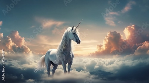 Magic unicorn in a beautiful sky. Generative AI