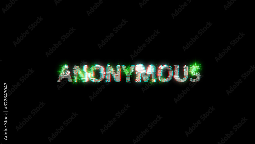 shining cybernetic text ANONYMOUS on black - meta universe concept, isolated - object 3D rendering shining cybernetic text ANONYMOUS on black - meta universe concept, isolated - object 3D rendering