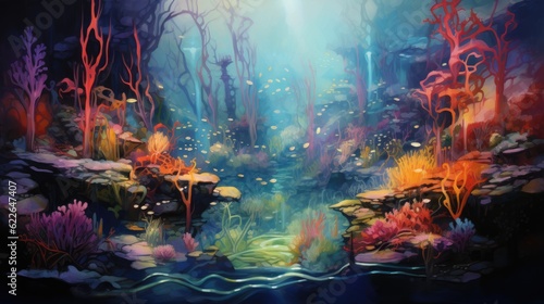 Colorful Underwater Reef, Abstract Art, Digital Illustration