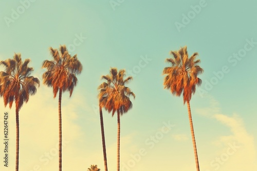 Vintage Vibes Retro-Toned Palm Trees with Sky as Copy Space. Generative AI
