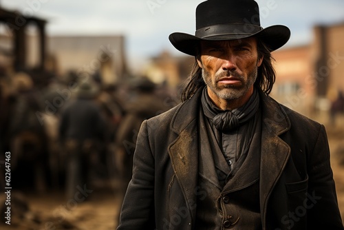 Slika na platnu A cowboy prepares for a duel in a Wild West town. Generative AI