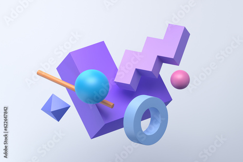 Fototapeta Naklejka Na Ścianę i Meble -  Abstract 3d render, colorful geometric composition, background design